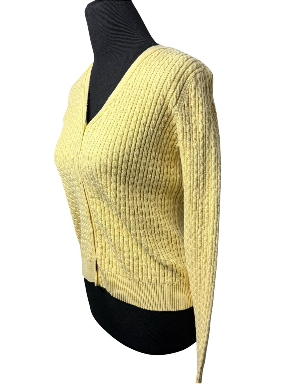 Lauren Ralph Lauren Yellow Cardigan Fisherman Cable Knit Sweater SZ S Preppy EUC - Picture 2 of 9